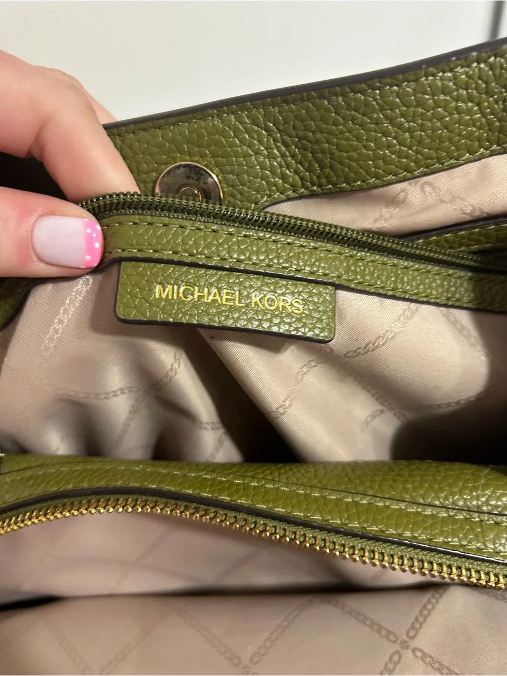 Michael Kors Olive Green Pebbled Leather Hobo Shoulder Bag